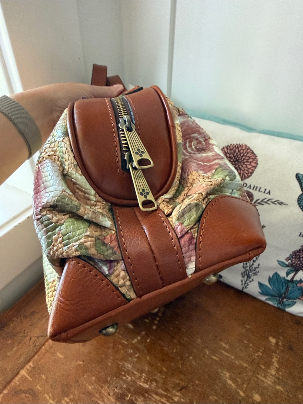 Patricia Nash Straw Dome Satchel Crackled Rose - Picture 5 of 10